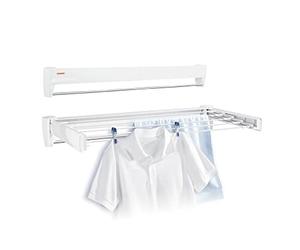 Leifheit Tendedero de pared Telegant 36 Protect Plus, tendedero extensible de diseño compacto, tendedero de ropa plegable ideal para baño o balcón, Color Blanco, 3.6 m con toallero