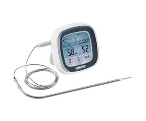 Leifheit Termómetro Digital para Asado y Barbacoa, Cable 380 °C | 5 puntos de cocción, 7 tipos de carne, cable de 100 cm, temporizador, alarma acústica, pantalla táctil con imanes y soporte