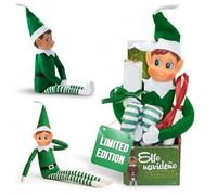 LEIGHT Elfo de vinilo suave con sombrero y etiqueta, el elfo plegable más pequeño del mundo 40 cm en la estantería accesorio navideño para niños y niñas (Thommy verde)