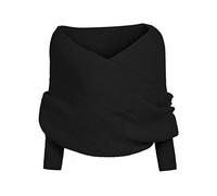 Leikance Capa de bufanda para mujer, moda de invierno, unisex, cálida y gruesa, de ganchillo, chal con mangas, Negro, L