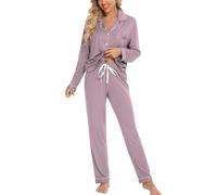Leikar Conjunto de Pijama con Botones para Mujer, Camisa de Manga Larga Suave y Pantalones de Pijama, Conjunto de Pijama Suave, Conjunto de Descanso S-XXL, Violeta