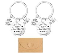 Leikedun 2 llaveros para el nuevo hogar, llaveros de 2026 para la primera casa, regalos de inauguración de la casa para pareja, llavero de nuevas aventuras con sobre para llaves del propietario, plata