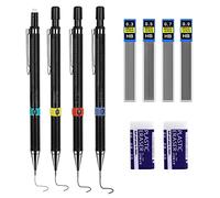 Leikedun 4 Piezas Set de portaminas 0,3, 0,5, 0,7 y 0,9 mm con 4 cajas de minas para portaminas HB(48 unidades) y 2 gomas de borrar para Dibujo, Escritura, Manualidades, Bosquejo