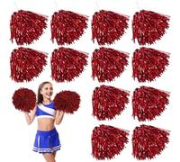 Leikurvo 12 pompones de animadora: pompones deportivos, pompones de animadora, pompones para eventos deportivos, juegos de pelota, bailes, fiestas de carnaval, color rojo