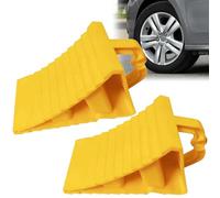 Leikurvo 2 cuñas de rueda con asa, 190 x 110 x 110 mm, de plástico, cuñas de freno para remolques, cuñas de freno para coches, cuñas de remolque, caravana, caravana (amarillo)