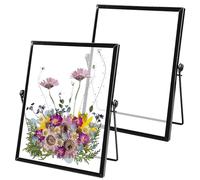 Leikurvo 2 marcos de fotos de cristal para flores prensadas, 15 x 20 cm, negro, marco de fotos de doble cara, metal, escritorio, marco de fotos, flores secas, obra de arte, soporte de exhibición