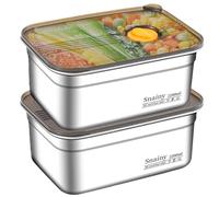 Leikurvo 2 recipientes herméticos de acero inoxidable con tapa, 2200 ml, reutilizables, para cocina, congeladores, herméticos, de acero inoxidable, fiambrera, fiambrera, fiambrera