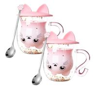 Leikurvo 2 vasos de café de doble pared con diseño de gato, 350 ml, doble pared, con tapa y cuchara, vasos de café, vasos de té, regalos para el día de San Valentín para mujeres, regalos para amantes