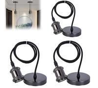 Leikurvo 3 Unidades Lámpara de Suspensión E27, Casquillo Retro Con Cable de 100 cm, Portalámparas Vintage Con Soporte de Techo, Lámpara Colgante