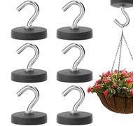 Leikurvo 6 ganchos magnéticos negros, 43 mm, imanes de neodimio, ganchos fuertes, grandes, con gancho, gancho magnético de neodimio, imanes para colgar, cocina, dormitorio