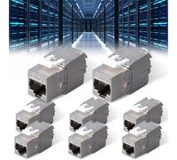 Leikurvo 8 unidades RJ45 CAT7 Keystone Module Jack blindado hasta 10 Gbps, módulo de red sin herramientas, blindaje STP RJ45 hembra, carcasa de metal, ideal para cables de red