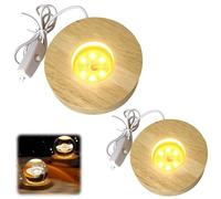 Leikurvo Base de luz LED de madera, 2 unidades, base de pantalla, base de pantalla, placa para bloque de cristal, base LED iluminada de madera con USB, base LED para exhibición, cristal, acrílico