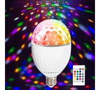 Leikurvo Bombilla LED de discoteca E27 5 W RGB, luz giratoria 360°, bombilla de discoteca con mando a distancia, bombilla decorativa para fiestas de cumpleaños, bodas, Halloween, Navidad