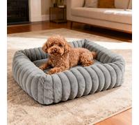 Leikurvo Cama para perros de tamaño mediano, ortopédica, 63 x 53 x 18 cm, cesta lavable con borde alto, rectangular, forro polar de pana, cesta antideslizante para perros, cama para perros, sofá para