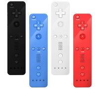 Leikurvo Controller Wii 4x Telecomandi Wii Controller di Gioco Telecomando Wireless Gamepad Controller di Ricambio per WiiU (Nero + Bianco + Blu + Rosso)