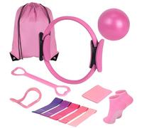 Leikurvo Juego de 13 piezas de pilates, kit esencial de pilates para mujeres con anillo de pilates, bandas de resistencia, calcetines, anillo de pilates y accesorios para estiramiento y fitness (rosa)