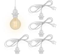 Leikurvo Juego de 4 portalámparas E27 con interruptor con enchufe UE: portalámparas E27 con cable 3M, interruptor de rosca, adaptador de enchufe, soporte para cocina, salón, habitación infantil,