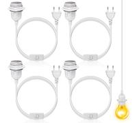 Leikurvo Juego de 4 portalámparas E27 con interruptor y enchufe europeo, portalámparas E27 con cable 3M, interruptor de rosca, adaptador de enchufe, soporte de lámpara para cocina, salón, oficina,