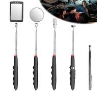 Leikurvo Juego de 5 Espejos de inspección retráctiles: Espejo telescópico, Herramienta magnética telescópica con lámpara LED Mango telescópico, 360 Juego de Herramientas de Recogida giratoria
