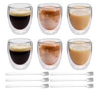 Leikurvo Juego de tazas de café de doble pared, 6 vasos de doble pared de 350 ml con 6 cucharas, capuchino, tazas de café, vasos térmicos de cristal
