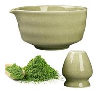 Leikurvo Juego de té matcha con cuenco para matcha con boquilla y soporte, juego de té matcha tradicional japonés de cerámica para la preparación perfecta, regalo para los amantes del matcha (verde)