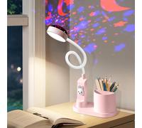 Leikurvo Lámpara de escritorio para niños, lámpara de noche LED con soporte para bolígrafos, regulable, recargable y ajustable 360°, cuello de cisne