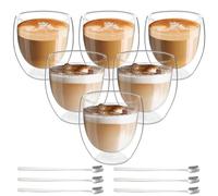 Leikurvo Latte Macchiato - Juego de tazas de café (6 vasos de doble pared de 80 ml, 6 cucharas, capuchino, tazas de café, vasos térmicos de 80 ml)