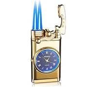 Leikurvo Mechero de Tormenta, Encendedor de Gas de Doble Llama de Chorro, Metal, Dorado, Moderno, Idea de Regalo para Hombres