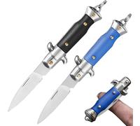 Leikurvo Navaja plegable, 2 unidades, navaja de bolsillo para coche, llavero con agujero de cordón, cuchillo de supervivencia EDC, regalo para hombres y mujeres, exteriores, camping, emergencias (azul