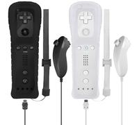 Leikurvo Paquete de 2 mandos Wii Remote, mando con Nunchuk para mando WiiRemote y mango de repuesto para consola Wii/WiiU (blanco + negro)