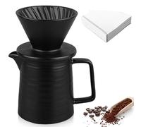 Leikurvo Pour Over - Cafetera de pistón - 450 ml - Filtro de café de porcelana con taza y 100 filtros de papel - Gota de café de cerámica - Cafetera manual para el hogar y la oficina