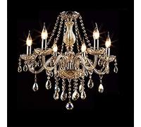 LEILIUDD Lámpara, candelabro de cristal de vela, lujosa lámpara de gota de lluvia de cristal, iluminación de techo de altura ajustable para comedor, pasillo, interior, accesorios de luz modernos/coñac