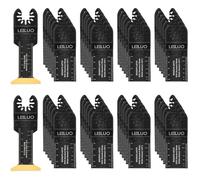 LEILUO Kit de 50 cuchillas multiherramienta, hojas de sierra oscilantes de titanio extralargas para clavos de madera, yeso, accesorios universales de herramientas oscilantes con bolsa de