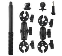 LEIMEND Soporte de Cámara Accesorio para Insta360 x5x4X3X2 Kit de Moto para Rotación de 360 Grados Doble Abrazadera Doble Estabilidad Soporte de Moto（120 cm con Palo Selfie）