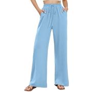 Leinenhose Damen,Stoffhose Musselin,Sommerhose Leicht,weite Hosen,Palazzo Hose,Freizeithose Elegant,Sommer Outfits,Joggpants bequeme Luftig,Old Money Style,Strandhose mit Gummizug, A01blue1, M
