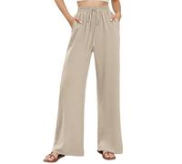 Leinenhose Damen,Stoffhose Musselin,Sommerhose Leicht,weite Hosen,Palazzo Hose,Freizeithose Elegant,Sommer Outfits,Joggpants bequeme Luftig,Old Money Style,Strandhose mit Gummizug, A01 amarillo., XL