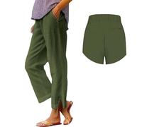 Leinenhose für Damen,7/8 Hose,elastischer Bund,Yogahose,Atmungsaktiv,Weites Bein,Leicht,Sommerhose,Lässig,Locker,Boho,Strand,Palazzo, Loungehose,Lang,Culotte,Sommer,Elegant,Casual Loose Fit Trousers