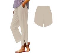 Leinenhose für Damen,7/8 Hose,elastischer Bund,Yogahose,Atmungsaktiv,Weites Bein,Leicht,Sommerhose,Lässig,Locker,Boho,Strand,Palazzo, Loungehose,Lang,Culotte,Sommer,Elegant,Casual Loose Fit Trousers