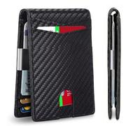 Leinoupt Cartera delgada para hombre con clip para dinero, 12 ranuras para tarjetas, ventana de identificación, soporte de bloqueo RFID, minimalista, pequeño, de cuero, plegable, bolsillo frontal,