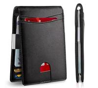 Leinoupt Cartera delgada para hombre con clip para dinero, 12 ranuras para tarjetas, ventana de identificación, soporte de bloqueo RFID, minimalista, pequeño, de cuero, plegable, bolsillo frontal,