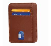 Leinoupt: Cartera delgada para hombre, tarjetero de crédito, cartera con bloqueo RFID, bolsillo frontal, carteras de cuero para hombres y mujeres, caja de regalo, Marrón, Diseño delgado y práctico