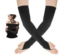 Leislam Guantes Negros Largos Para Mujer, Sin Dedos, Vintage, Halloween, Fiesta De Noche, Satin Gloves, Sun Protection Arm Sleeves, 1 Par