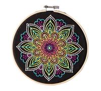 Leisure Arts Kit de bordado Mandala de neón - Arte mural - Tela estampada - Aro - 15 cm