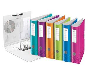 LEITZ 11060099 - Archivador de palanca polyfoam 180º lomo curvado cierre con goma Active WOW DIN A4 75 mm. colores surtidos