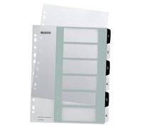 Leitz 12140000 - Separadores para A4+, paquete de 20, portada para escribir en PC y 6 separadores, pestañas con números 1-6, gran ancho, blanco/negro, polipropileno, WOW
