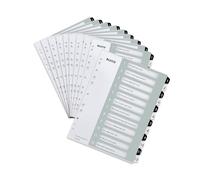 Leitz 12160000 - Separadores para A4, 10 unidades, portada para escribir en PC y 12 separadores, pestañas con números del 1 al 12, gran ancho, blanco/negro, polipropileno, WOW