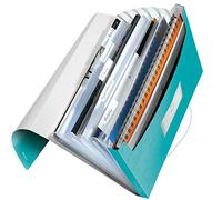 LEITZ 45890051 - Carpeta acordeón WOW PP con 6 separadores más 1 extra ancho DIN A4 color turquesa metalizado