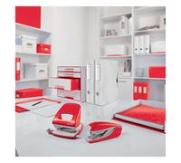 Leitz WOW Cajonera de Sobremesa, Archivador de Cajones para Escritorio Tamaño A4 con Bandeja Organizadora Transparente, 2 Cajones Pequeños y 2 Grandes, Blanco/Rojo, 52132026