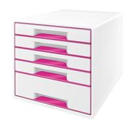 LEITZ 52142023 - Bucs de cajones WOW Desk Cube NUEVA VERSIÓN 5 cajones (1 grande y 4 pequeños) color fucsia metalizado/blanco