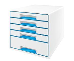 LEITZ 52142036 - Bucs de cajones WOW Desk Cube NUEVA VERSIÓN 5 cajones (1 grande y 4 pequeños) color azul metalizado/blanco